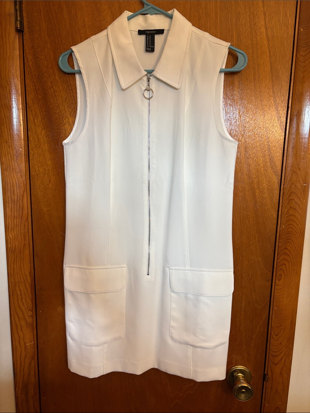 Forever 21 White Sleeveless Zip-Front Pocket Mini Dress